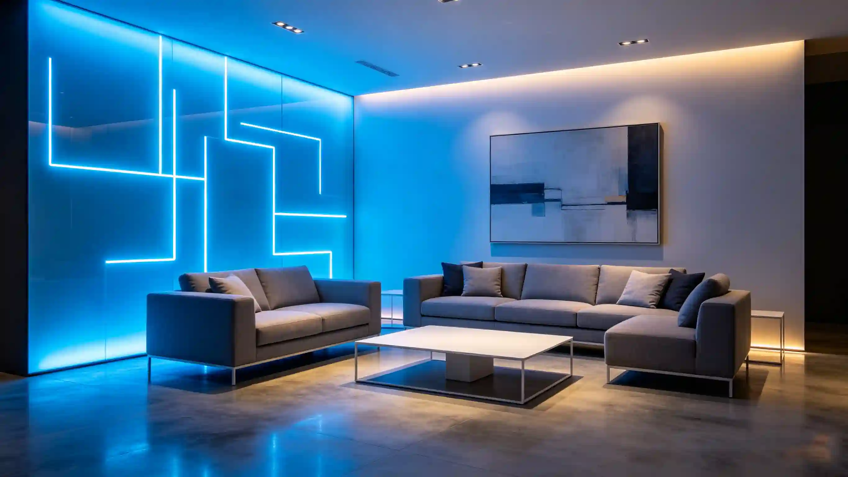 Neon accent wall in contemporary living space