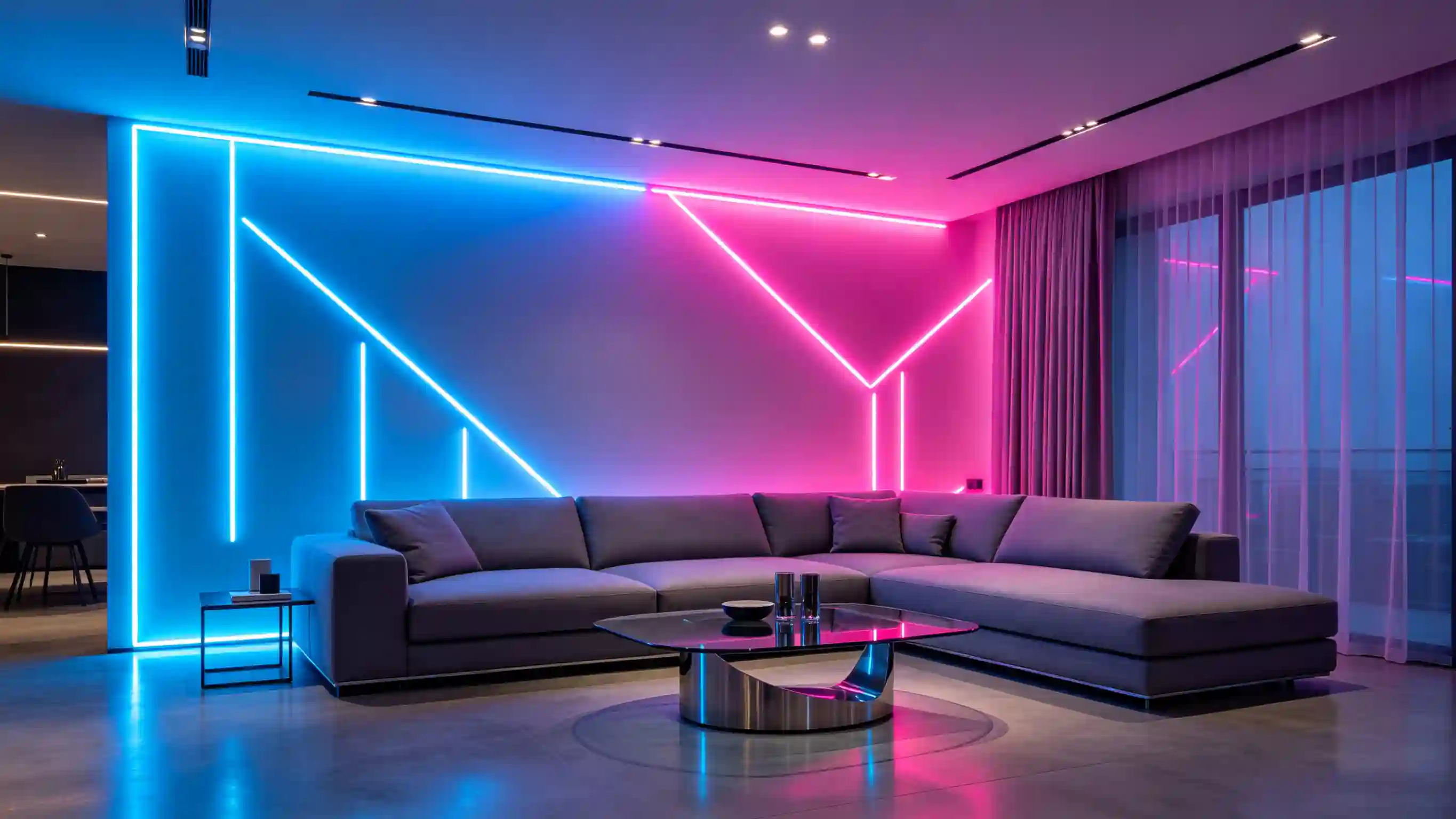 Modern Living Room with Neon Accent Wall