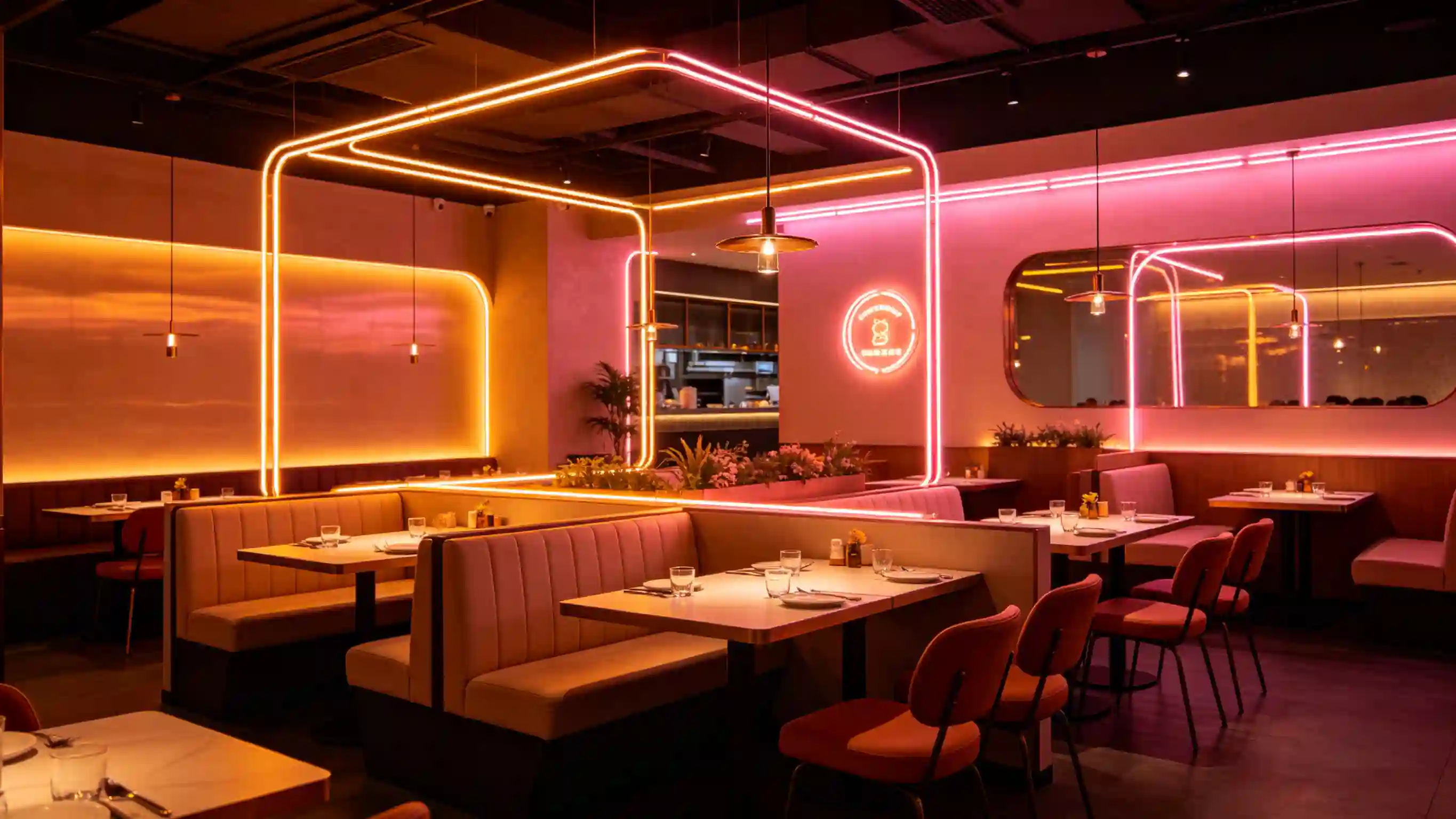 Restaurant with Warm Neon Lighting