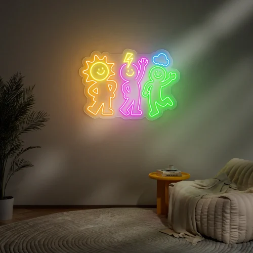 Three Weather Guys Neon Sign – Whimsical Decor for Kids