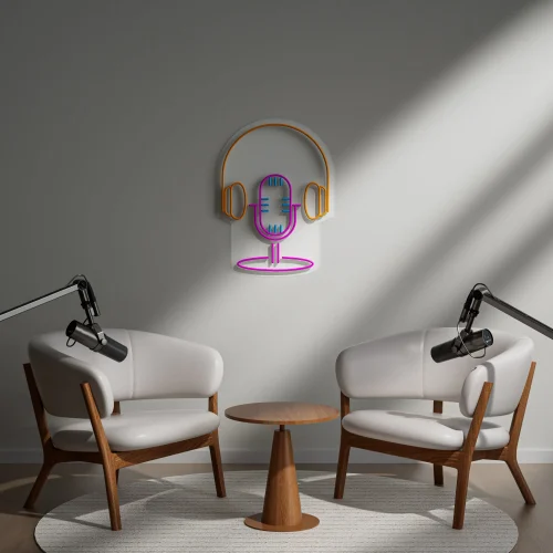 Microphone & Headphones Neon Sign – For Music Studios
