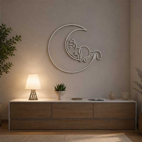 Lazy Cat on the Moon LED Neon Sign – Bedroom Wall