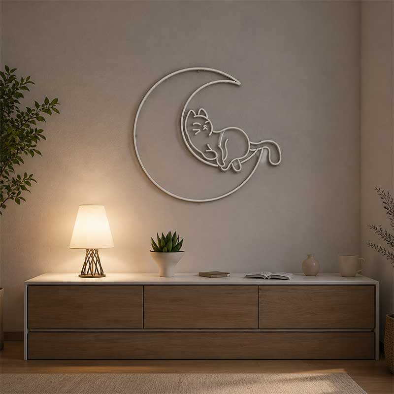 Lazy Cat on the Moon LED Neon Sign – Bedroom Wall 2