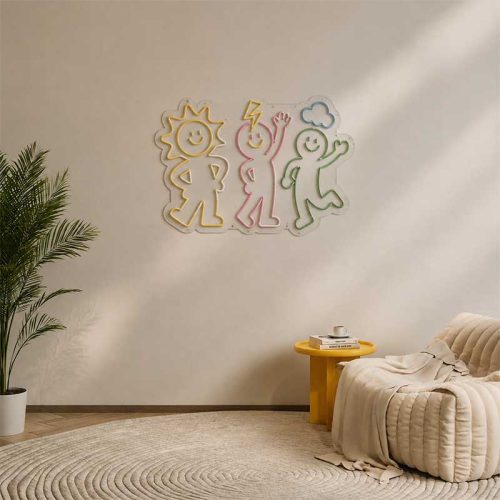 Three Weather Guys Neon Sign – Whimsical Decor for Kids