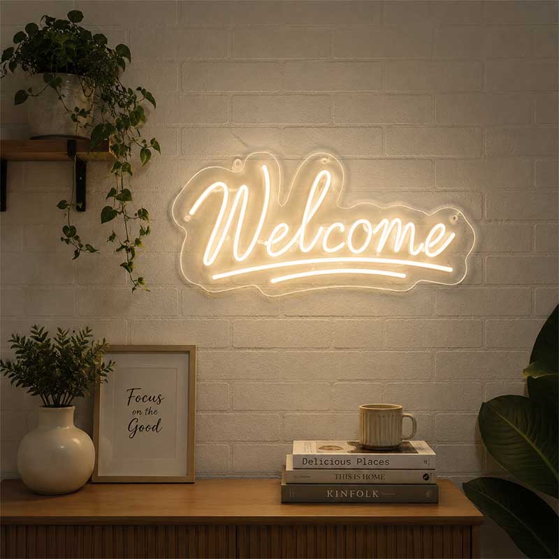 LED Neon “Welcome” Sign for Storefront Window Glass