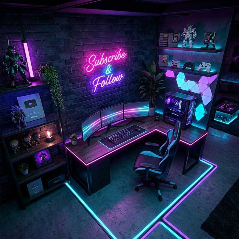 Subscribe & Follow – Neon Gaming Icon 3
