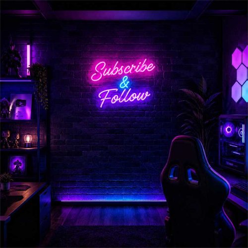 Subscribe & Follow – Neon Gaming Icon