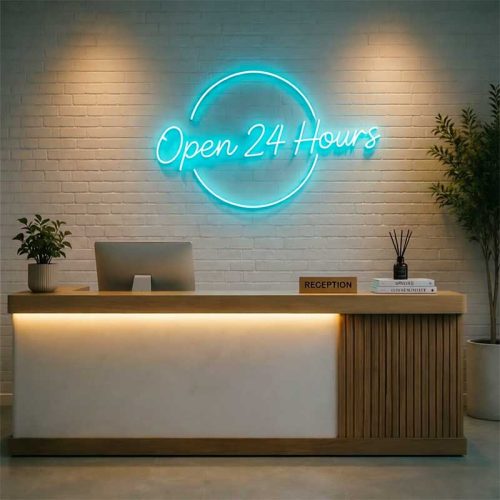 Open 24 Hours Neon Sign – LED Business Light