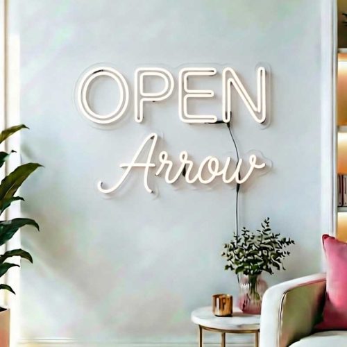 OPEN Arrow Neon Sign – Directional LED Window Light