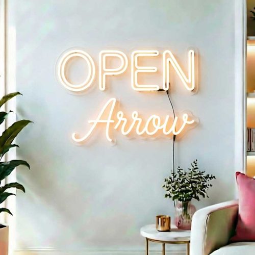 OPEN Arrow Neon Sign – Directional LED Window Light