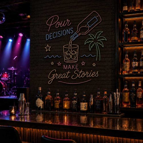 “Power. Decisions. Great Stories.” Neon Sign – For Bars