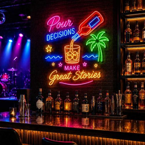 “Power. Decisions. Great Stories.” Neon Sign – For Bars