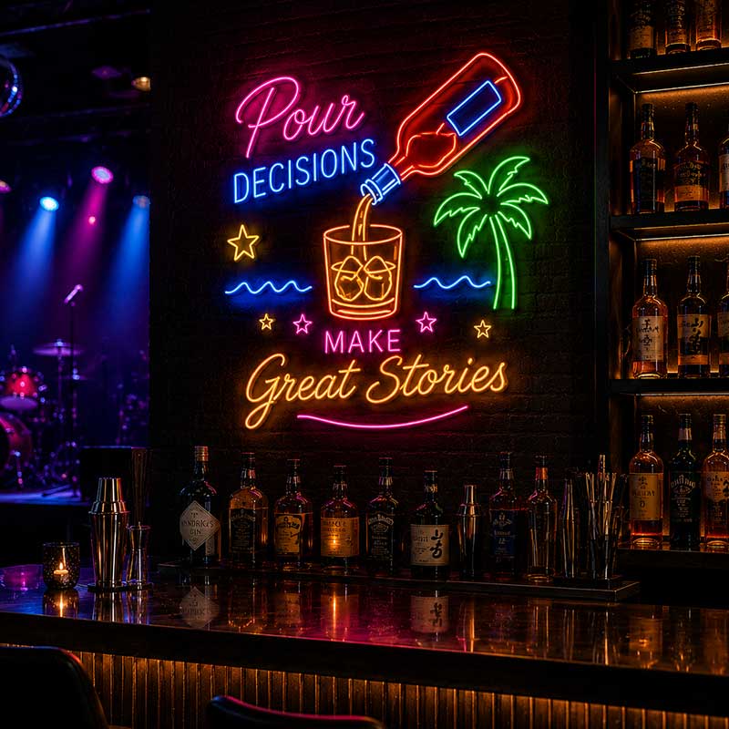 “Power. Decisions. Great Stories.” Neon Sign – For Bars 3