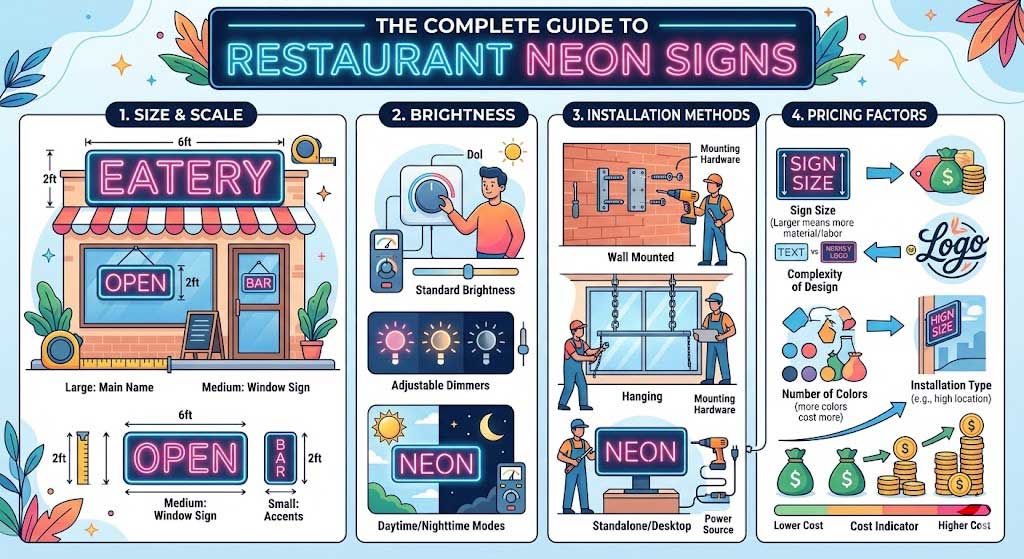 Restaurant Neon Signs: Size, Brightness & Pricing