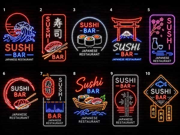Sushi Bar & Japanese Restaurant Neon Signs: 10 Design Inspirations