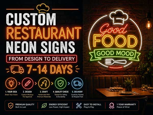 Custom Restaurant Neon Signs: From Design to Delivery in 7-14 Days
