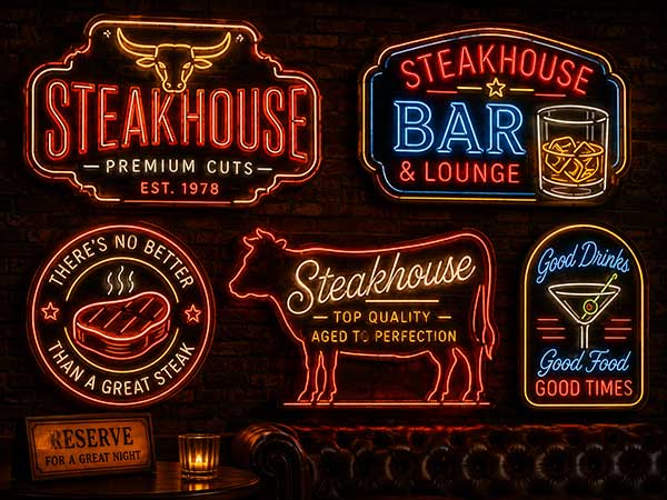 Steakhouse, Bar & Lounge Neon Signs: Vintage Designs That Set the Mood