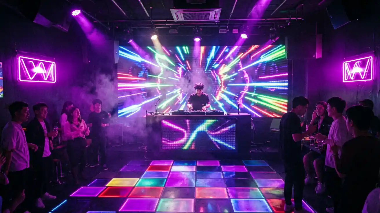 Nightclub Neon Signs: UV Glow & DJ Booth Design